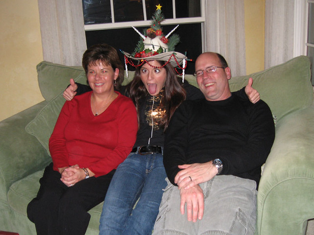 Juliet wearing the Christmas hat