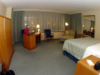 Kari in our Hotel Room