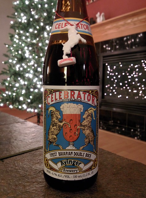Sipping on the beer that comes with a Christmas ornament. Celebrator Doppelbock.