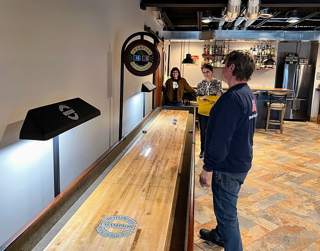 A quick game of shuffleboard before hitting the road