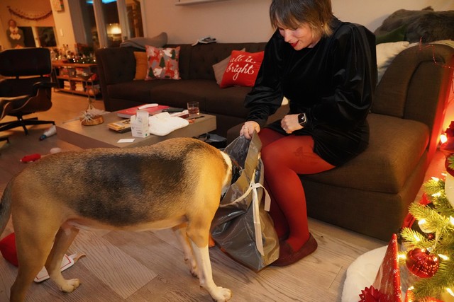 Durby loves opening presents