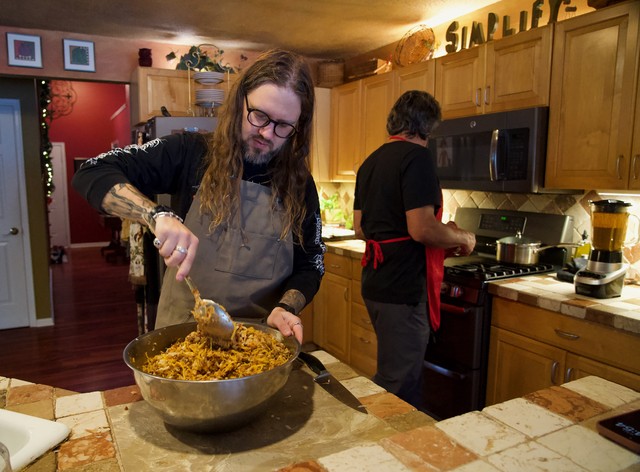 Mixing up enchilada guts
