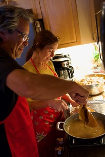 Teaching us how to make enchiladas