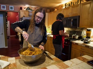 Mixing up enchilada guts