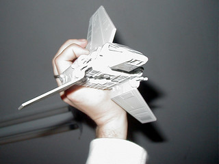 Shuttle launching toward bria's face