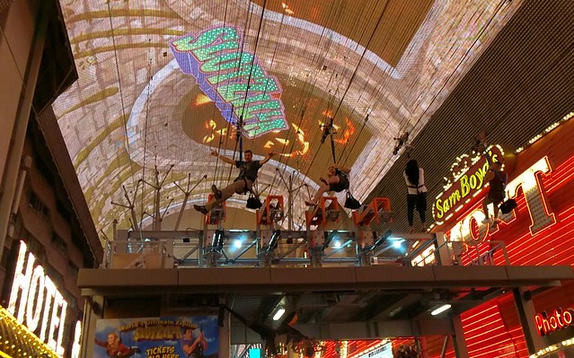 Chuck n Jeff zip line down Fremont St