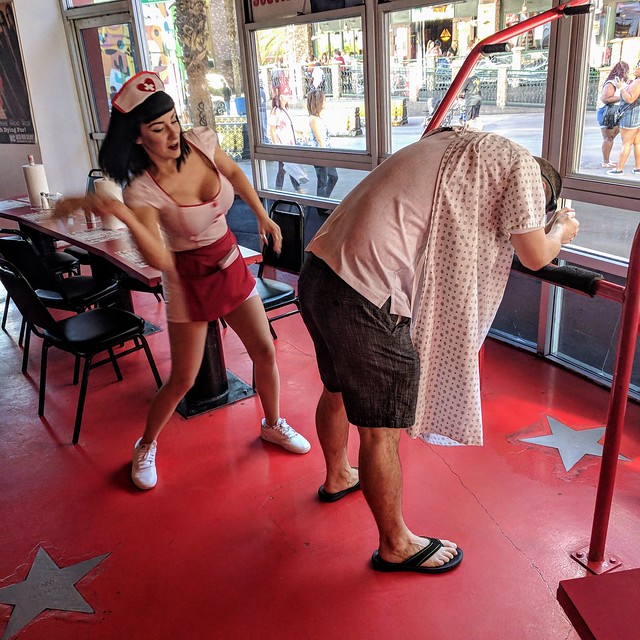 Jeff didn't finish his burger, so our waitress paddled the shit out of him