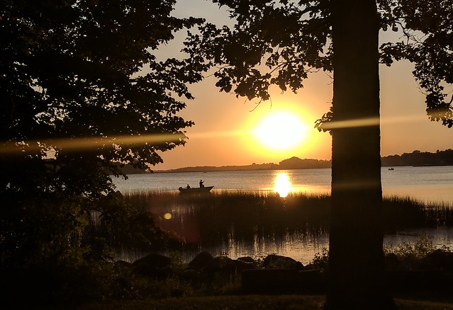 Sunset over clear lake