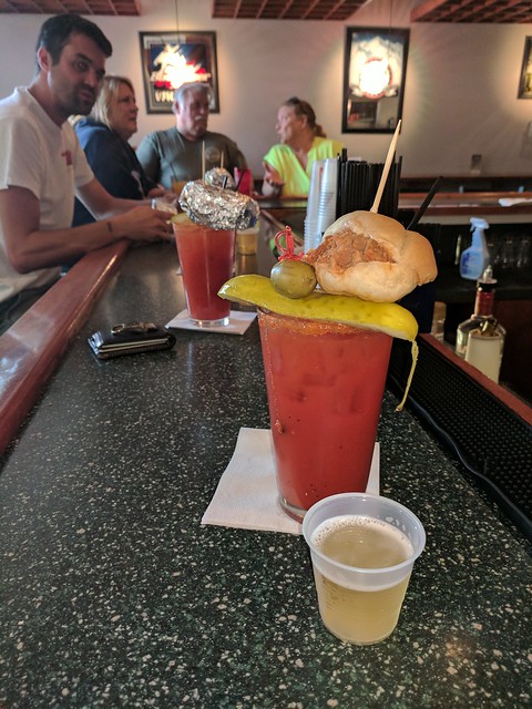 The bloody marys at the VFW came with a little pork sandwich on top, haha