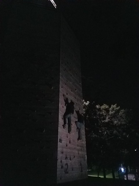 Climbin the wall at the Baptist camp near our campground, haha
