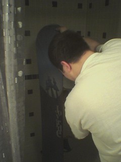Rich... showering his snowboard