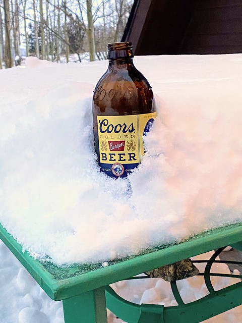 Grillin out in the snow and havin a Coors