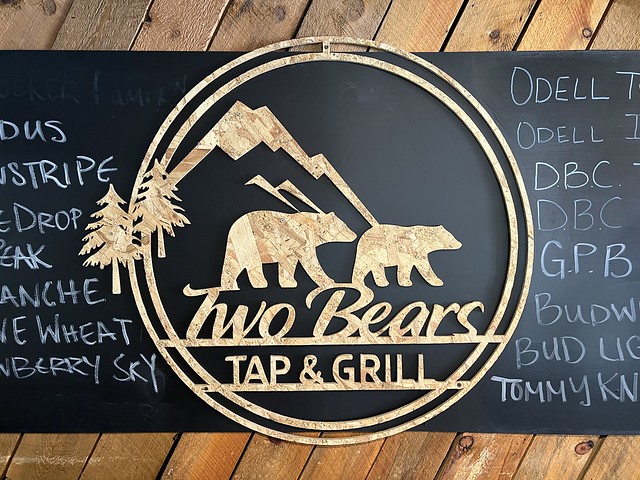 Two Bears sign made from laser cut OSB