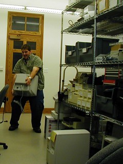 Kevi carrying a monitor... the way that Kevi carries monitors