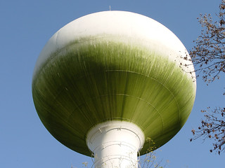 The bottom of the Mount Vernon water tower turned green