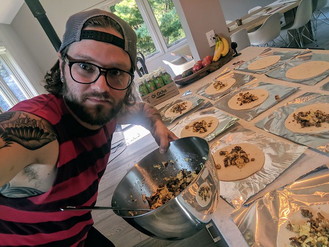 Decided last minute to whip up a bunch of breakfast burritos for our palisades campin