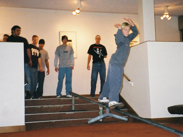 Gabe goign down the stairs