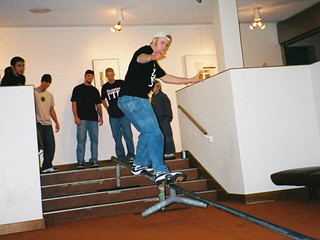 Burke sliding down the stairs