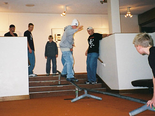 Zack sliding down the stairs