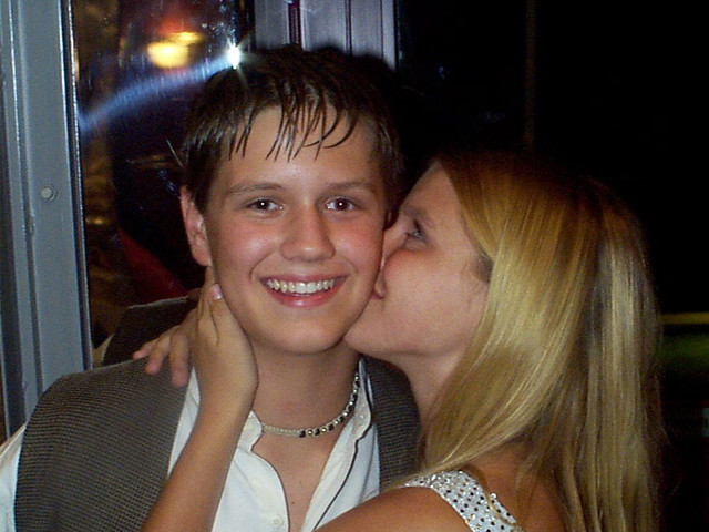 Getting a smooch from Jackie, haha