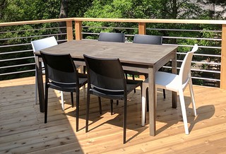 This is the first time I've bought a table and chairs for a deck and it was a failure. That table is too small.