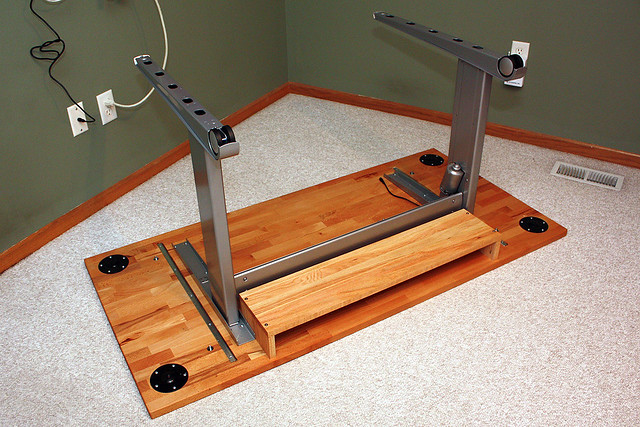 v2 - Ikea butcher block desk with Geek Desk mini frame and shelf for components