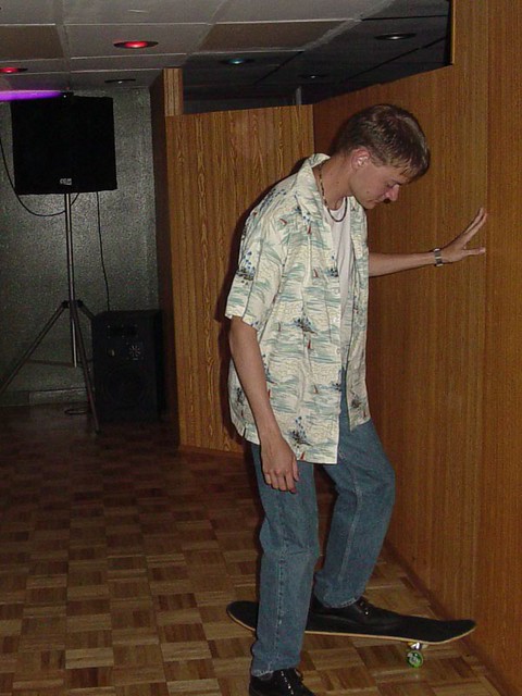 This is Chris. He had never skateboarded, it was his bar.  So he skateboarded on the Dance Floor.