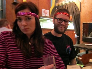Jamie Lomheime - Celebrating Drea's bday with sequin headbands. Photo by Nicole Sutherland