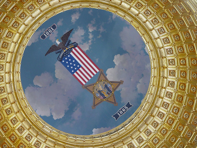 Closeup of the dome - that flag is suspended 20 feet below the sky