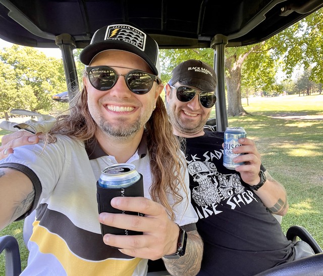 Riverdale Rams havin a morning busch light on the golf course