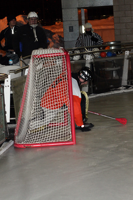 Fred sliding into the goal