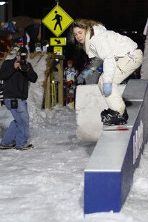 Snowboarding - Chick Sliding the Red Bull Box