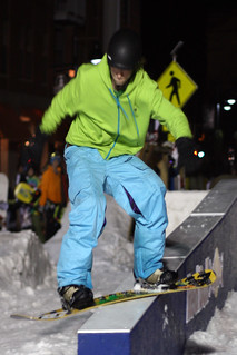 Snowboarding - Finishing up a frontside boardslide