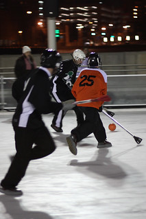 Broomball - Finkin bringing it up