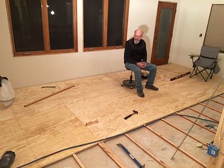 New dining room subfloor going down. Breaking for the night. Breaking for beer.