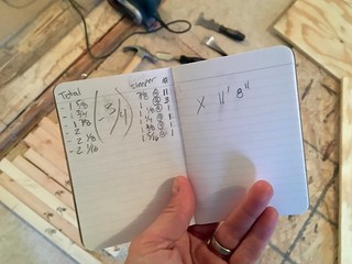 Friday night party! Leveling our new dining room floor, which ranges from 1 5/8" - 2 1/8" lower than the rest of the house.