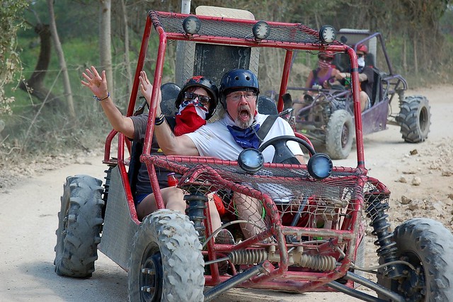 Cruising down some rough dirt roads to the cave