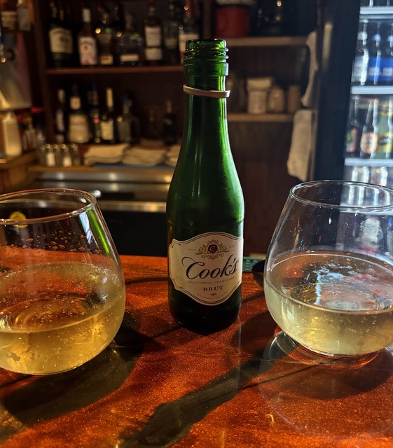 Kari and Tia ordered champagne at this dive