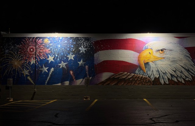 Very patriotic mural on the side of the Legion