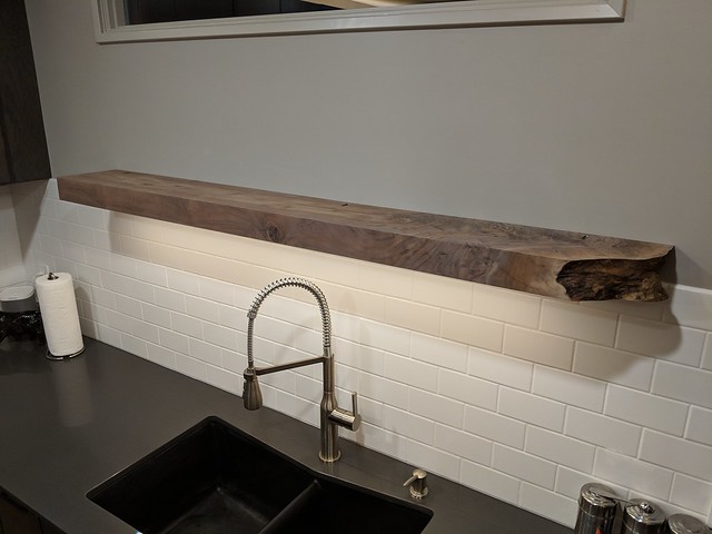 Shelf: mounted. Sink: lit.
