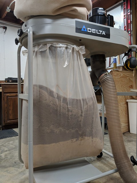 This generated a bit of sawdust... By the time this project was all said and done, this bag was completely full.