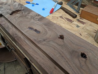 2737 - Filling some knots and holes with the dyed epoxy.