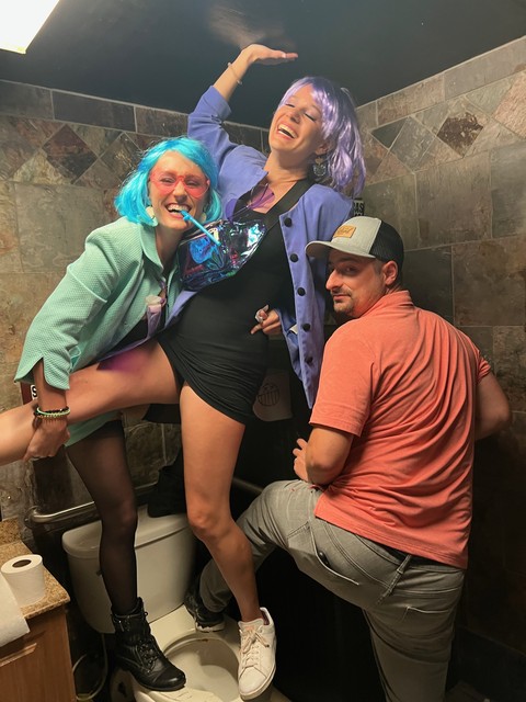 Bachelorette scavenger hunt, "get a photo with a gay in a bathroom"