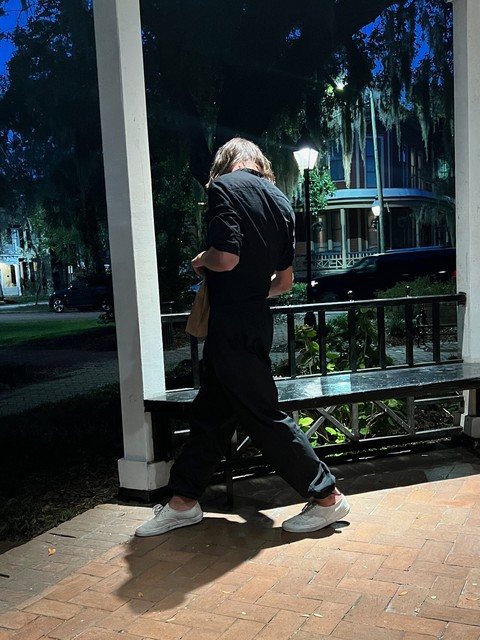 We were getting ready to take a group shot in this gazebo until this dude sauntered up like a zombie, sat down across from us, looked right through us, slowly opened up a paper bag, pulled out a beer, and said, "want?"