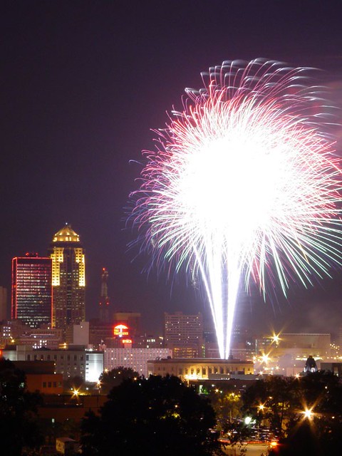 Fireworks and the Des Moines Skyline