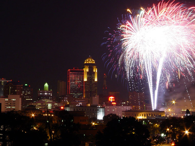 Fireworks and the Des Moines Skyline