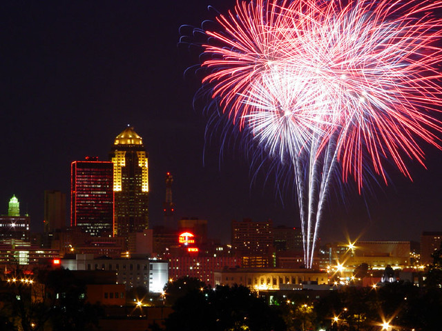 Fireworks and the Des Moines Skyline