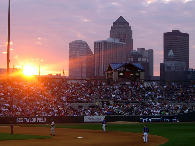 iCubs Sunset and Des Moines Skyline