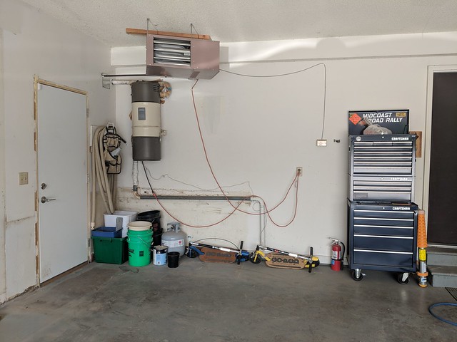 The front wall seemed like a good place to have a low profile workbench.