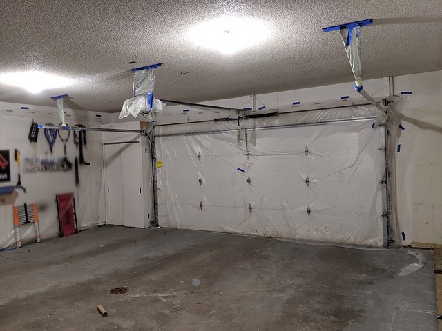 Taped up and ready for a fresh coat of bright white paint on the ceiling